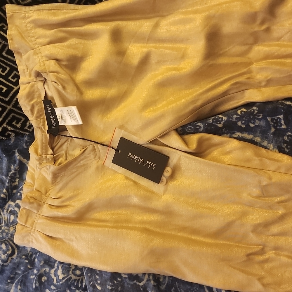 Gold Beige Patrizia Pepe Firenze Sz.42 Trouser Viscosa36%Acetato